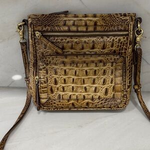 Brahmin Croc-Embossed Crossbody in Honey Tan and Dark Brown